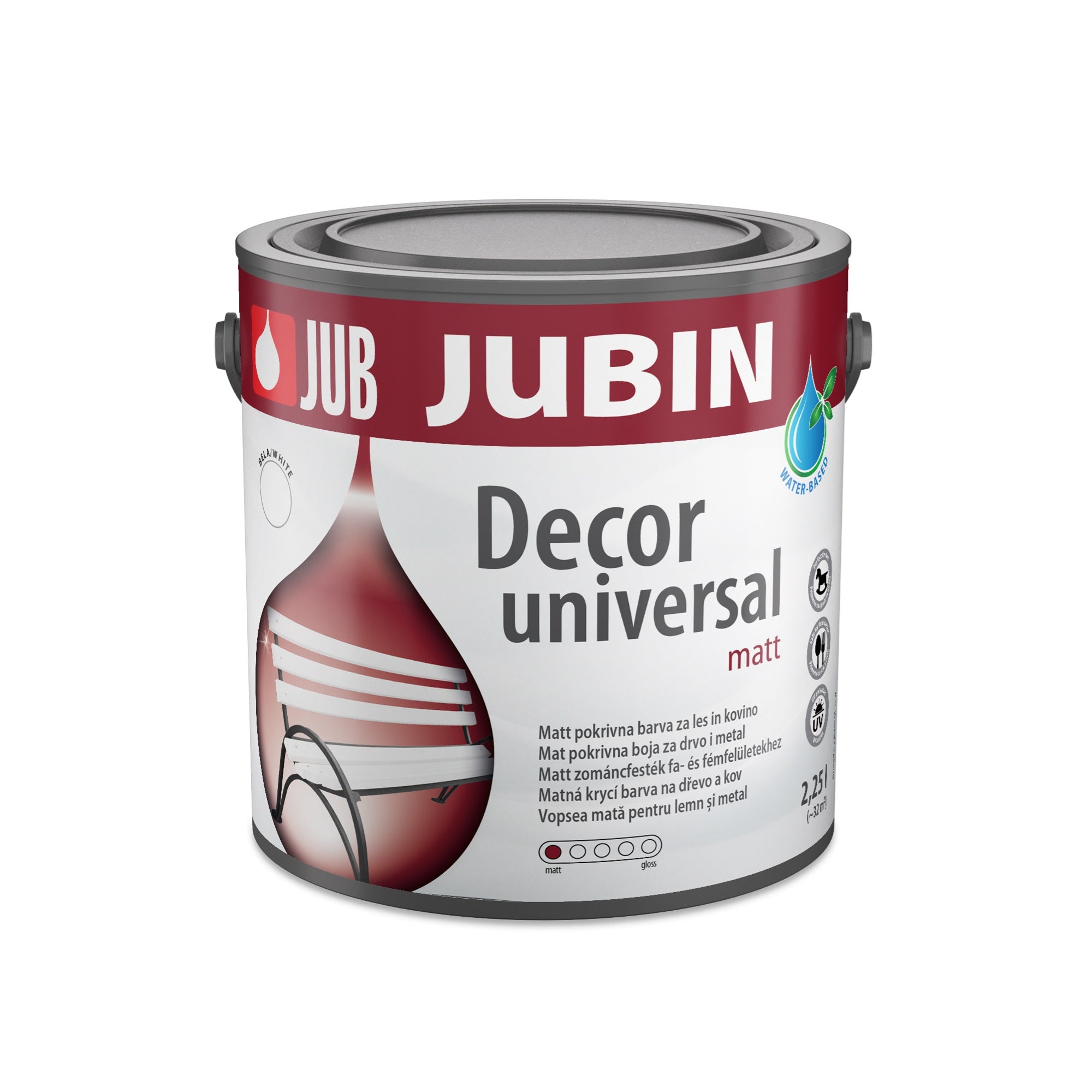 JUB JUBIN Decor Universal Univerzální akrylátová krycí barva na dřevo a kov matt 2,25 l