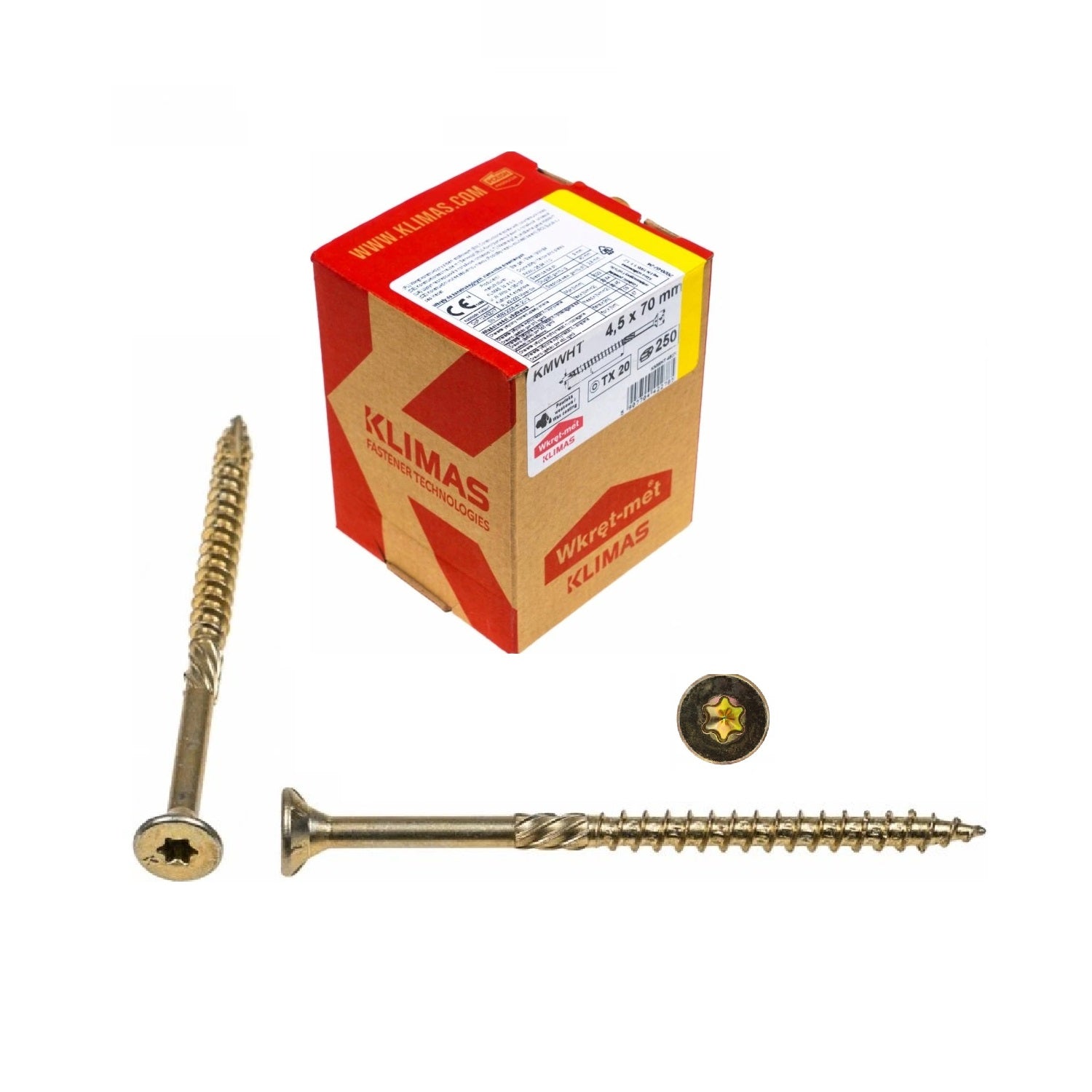KLIMAS Wkret-met WKCS Ø4,5x70 mm TX-20 konstrukční vrut do dřeva se zápustnou hlavou