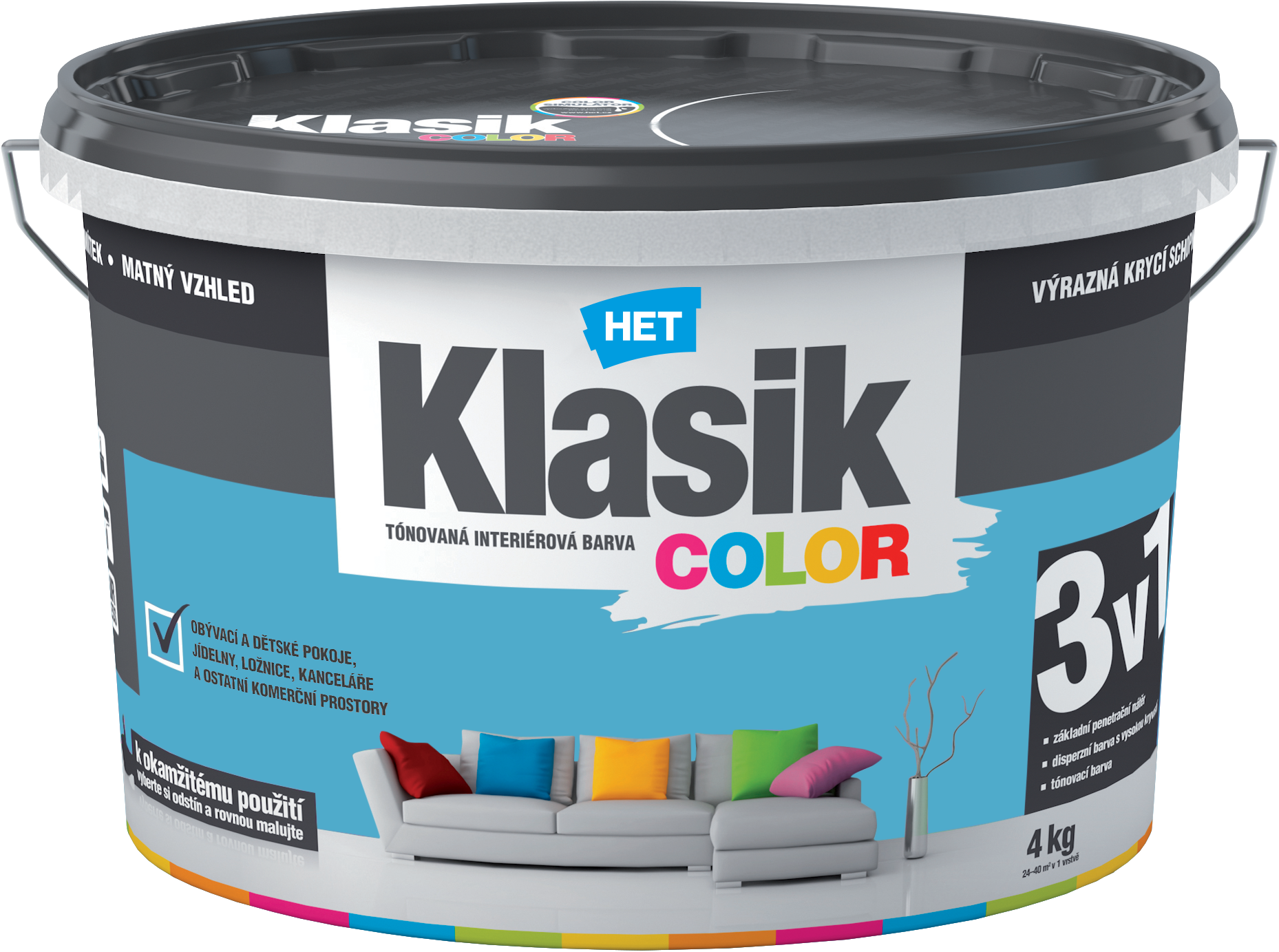 HET Klasik COLOR pastelová interiérová akrylátová otěruvzdorná barva na zeď_4kg_KC0487