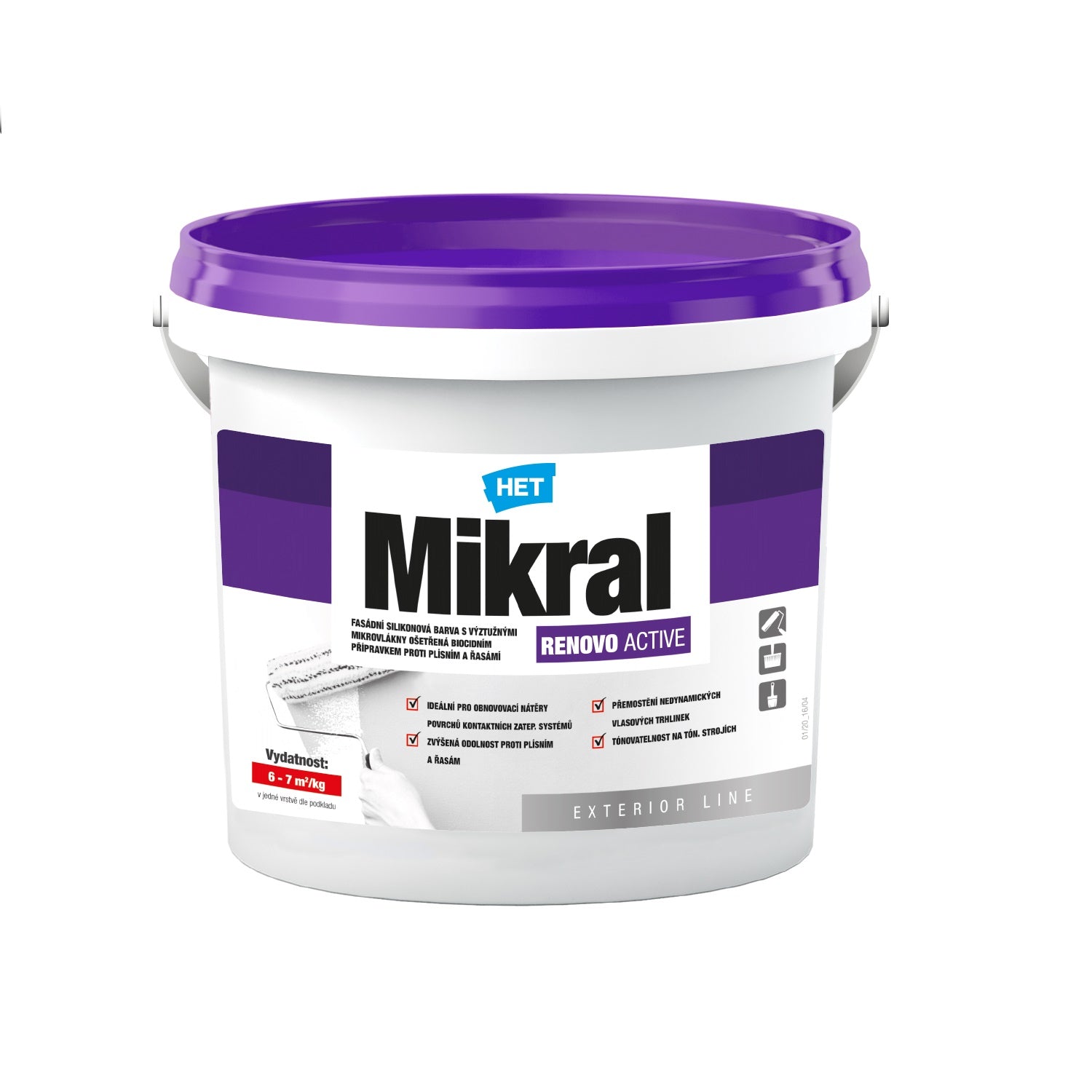 HET Mikral RENOVO ACTIVE bílá omyvatelná silikonová protiplísňová fasádní barva 1 kg