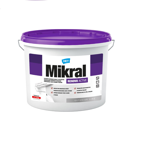 HET Mikral RENOVO ACTIVE bílá omyvatelná silikonová protiplísňová fasádní barva 5 kg