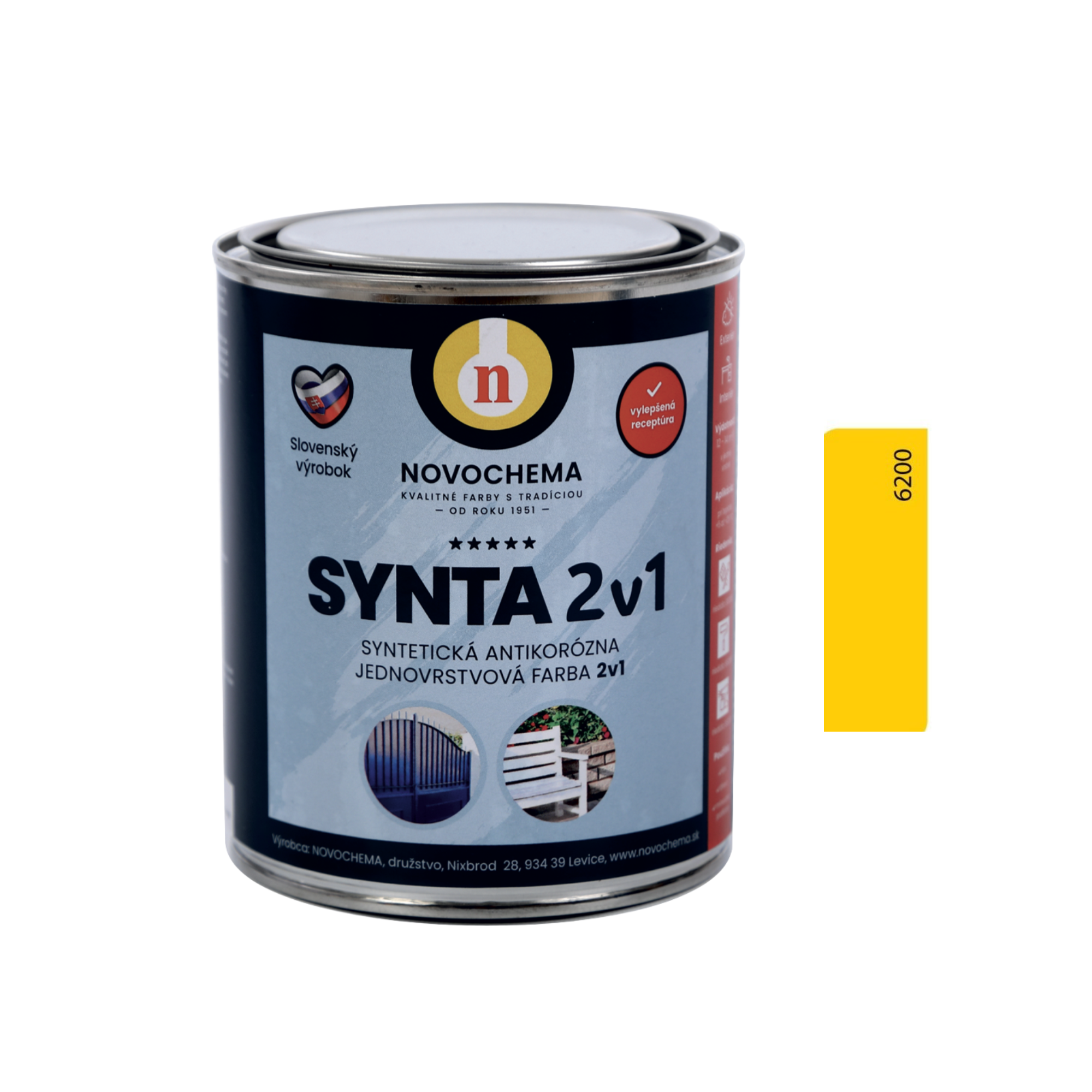 NOVOCHEMA SYNTA 2v1 syntetická antikorozní jednovrstvá barva 2v1 - 6200 - Žlutá plynárenská