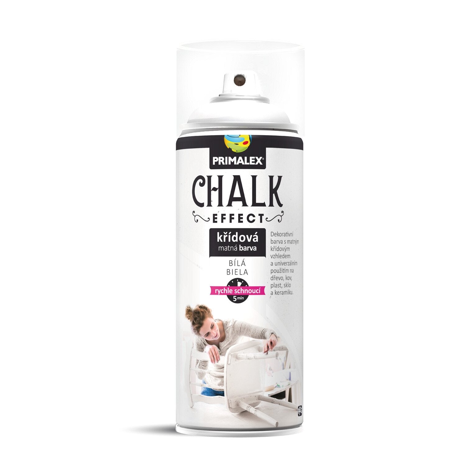 PRIMALEX CHALK EFFECT křídová matná barva ve spreji bílá 400 ml