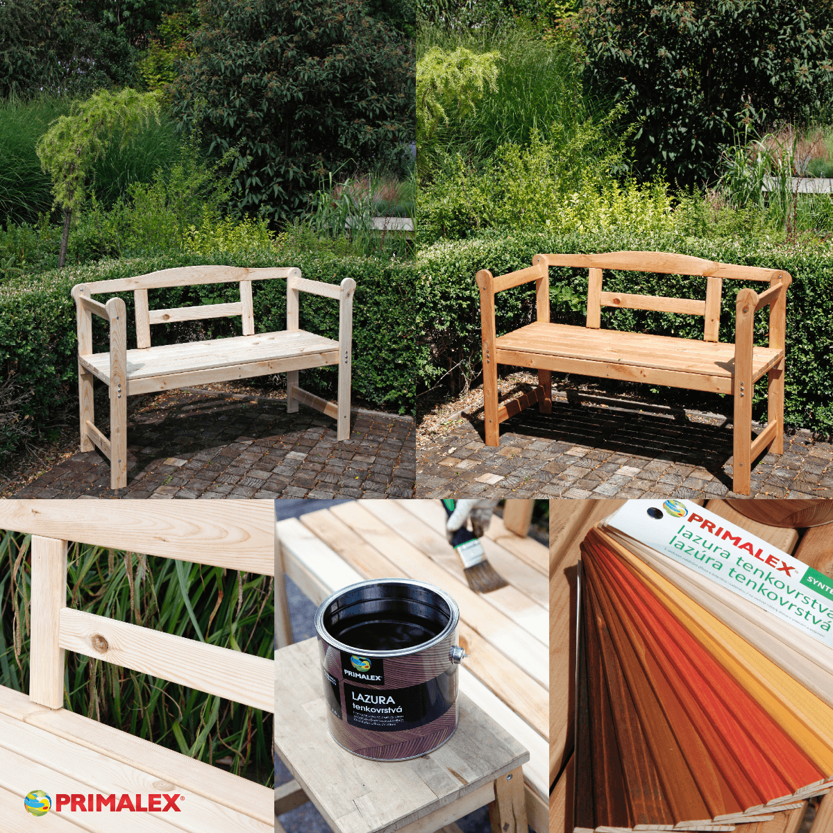 PRIMALEX LAZURA tenkovrstvá na dřevo_aplikace před a po