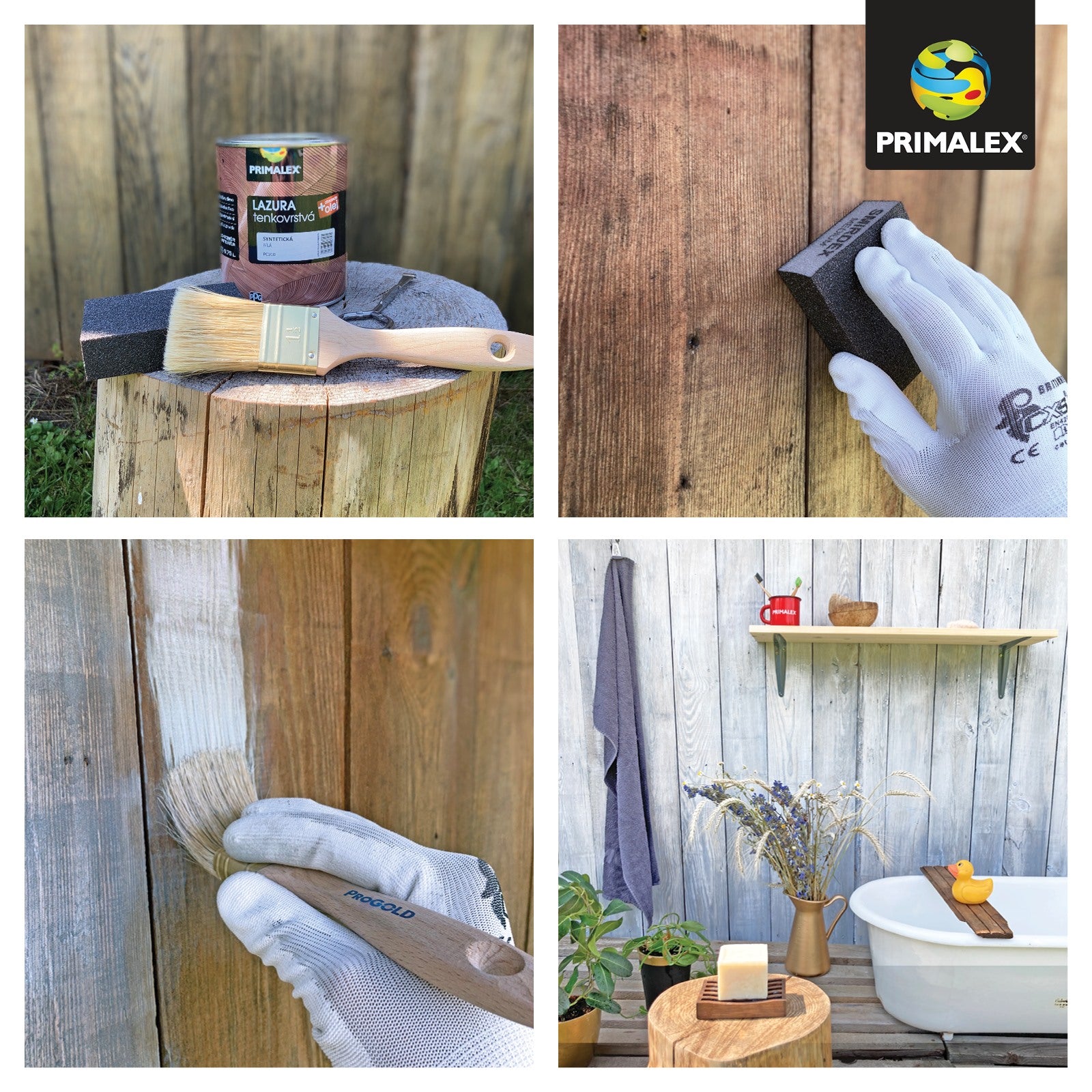 PRIMALEX LAZURA tenkovrstvá na dřevo_aplikace před a po