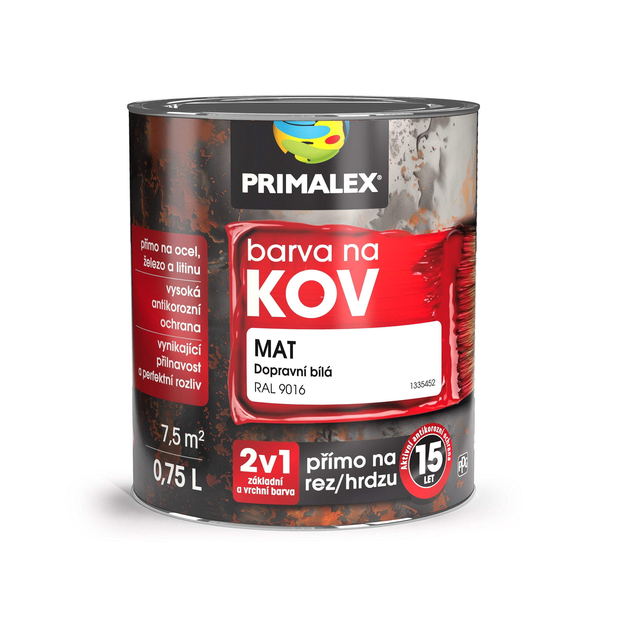 PRIMALEX Antikorózní barva na kov 2v1 dopravní bílá