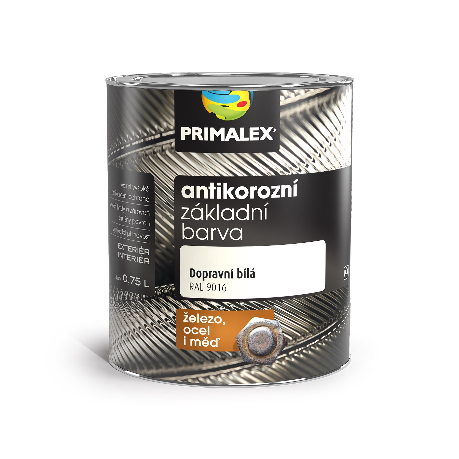PRIMALEX Antikorozní syntetická základní barva na kov dopravní bílá 0,75 l