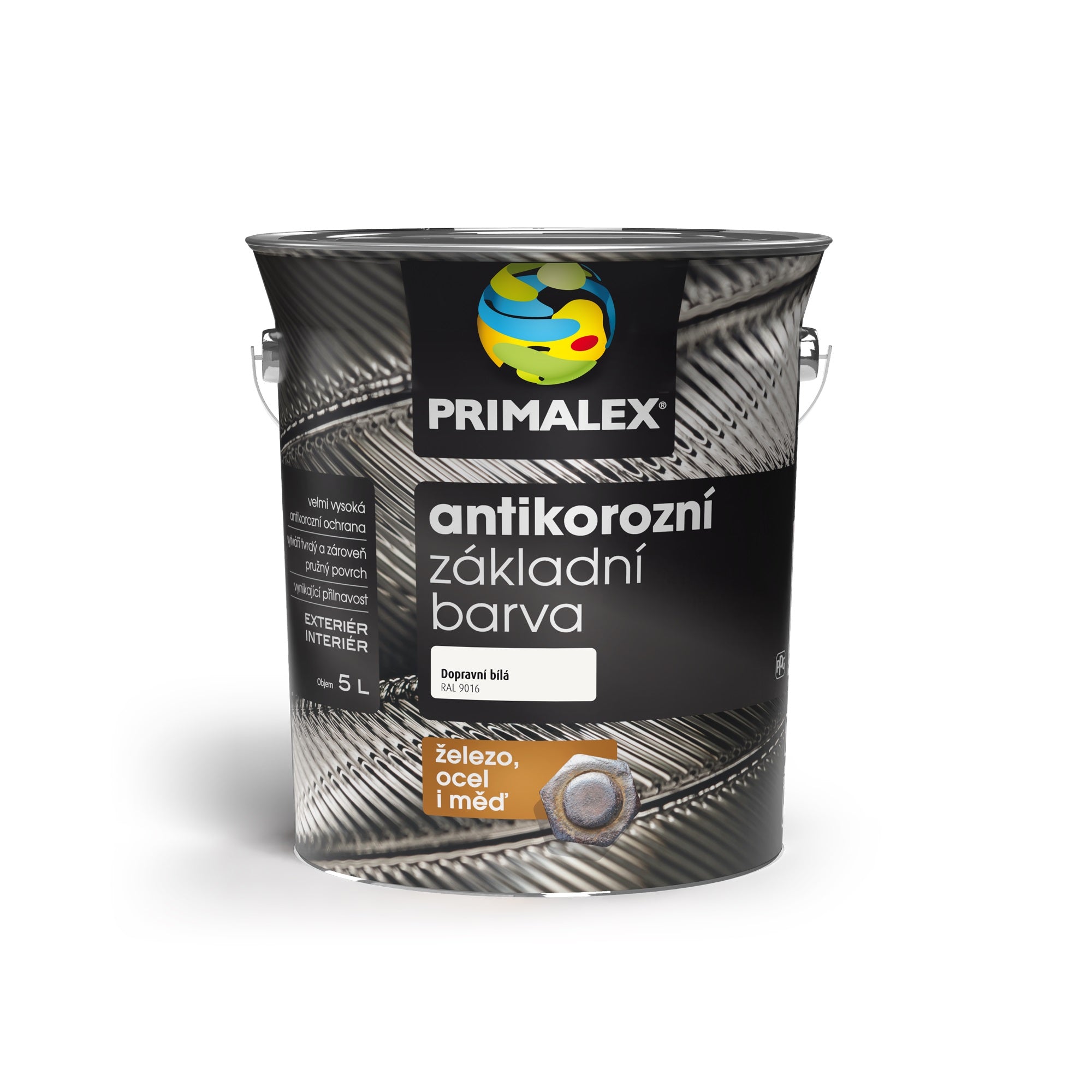 PRIMALEX Antikorozní syntetická základní barva na kov dopravní bílá 5 l