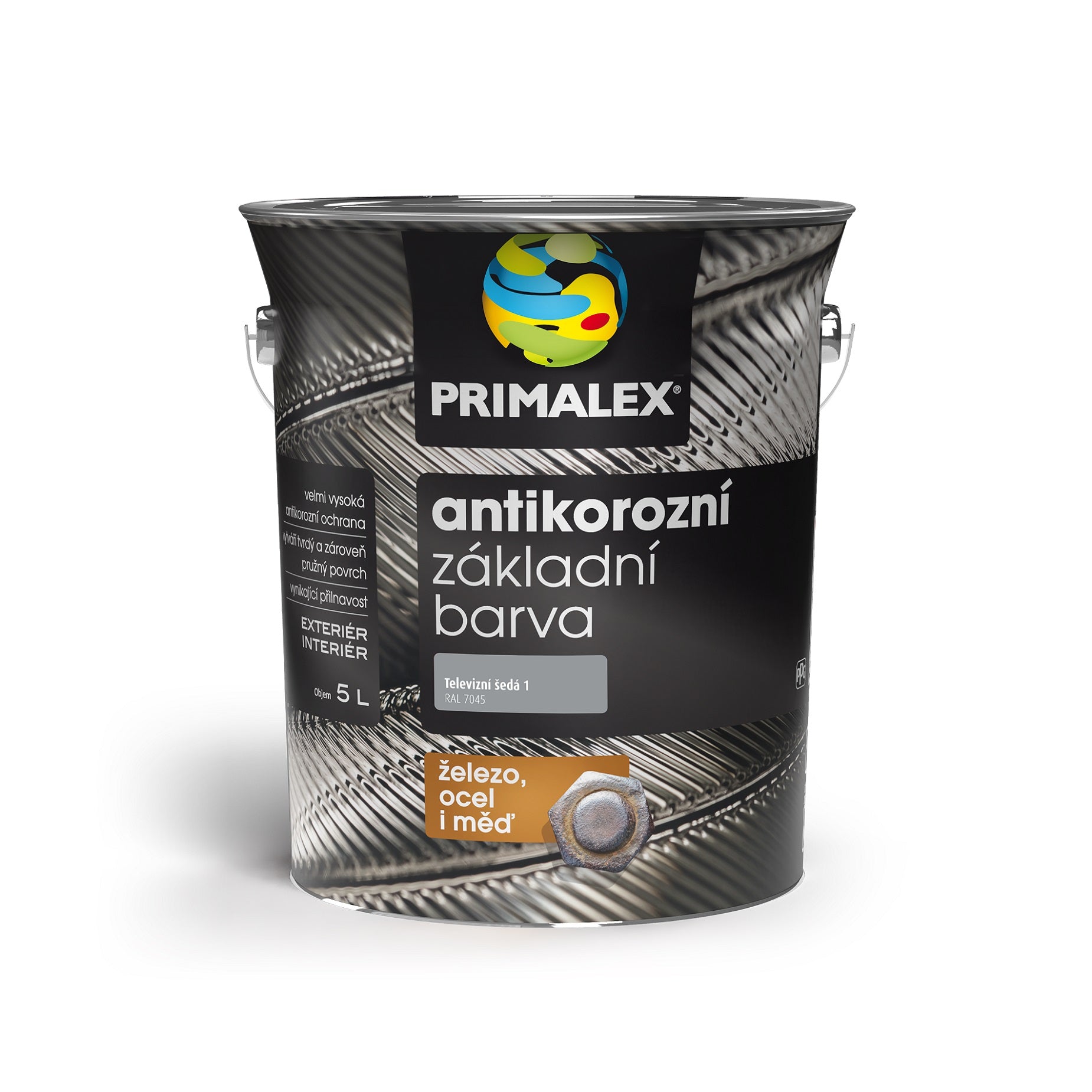 PRIMALEX Antikorozní syntetická základní barva na kov televízní šedá 5 l