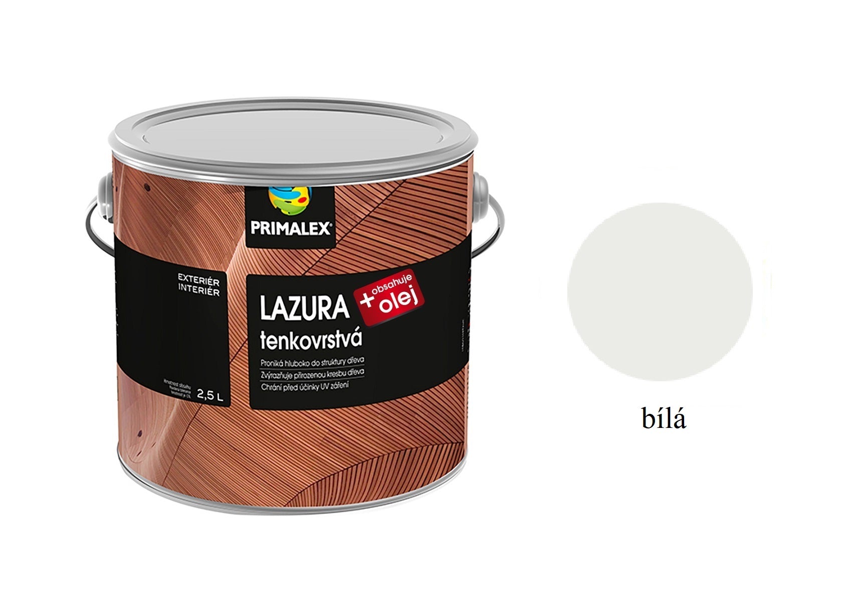 PRIMALEX LAZURA tenkovrstvá na dřevo bílá 2,5 l