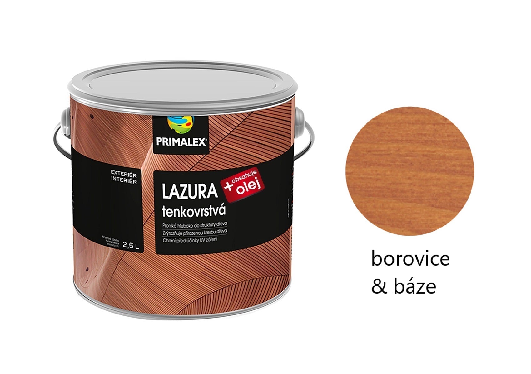 PRIMALEX LAZURA tenkovrstvá na dřevo borovice a báze 2,5 l