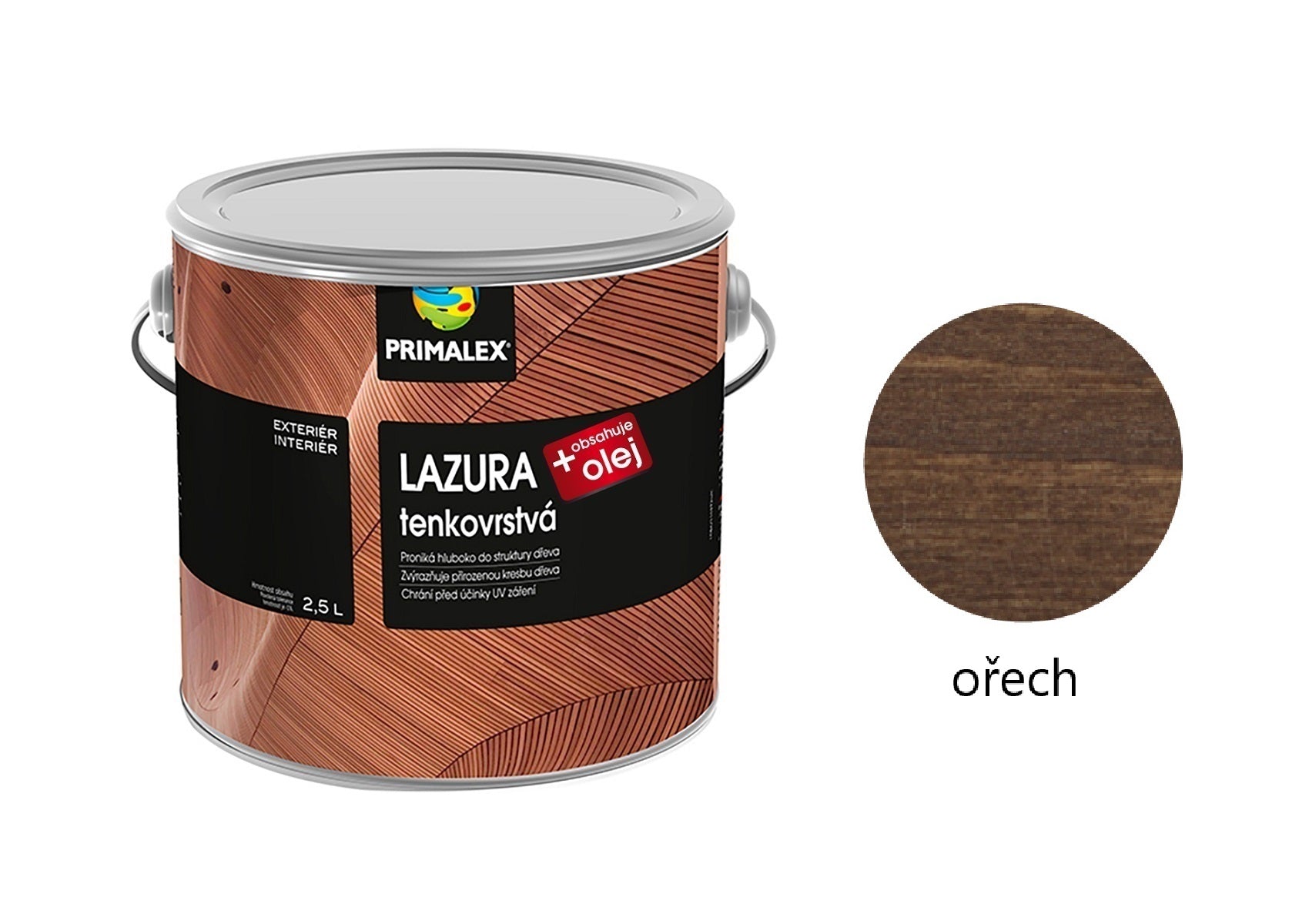 PRIMALEX LAZURA tenkovrstvá na dřevo ořech 2,5 l