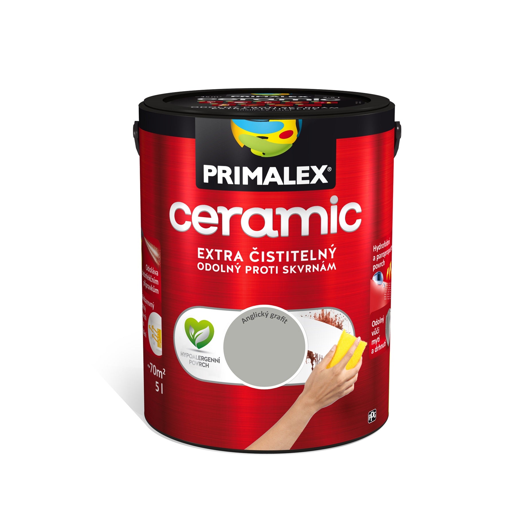 PRIMALEX ceramic omyvatelná interiérová barva na zeď anglický grafit  5 l