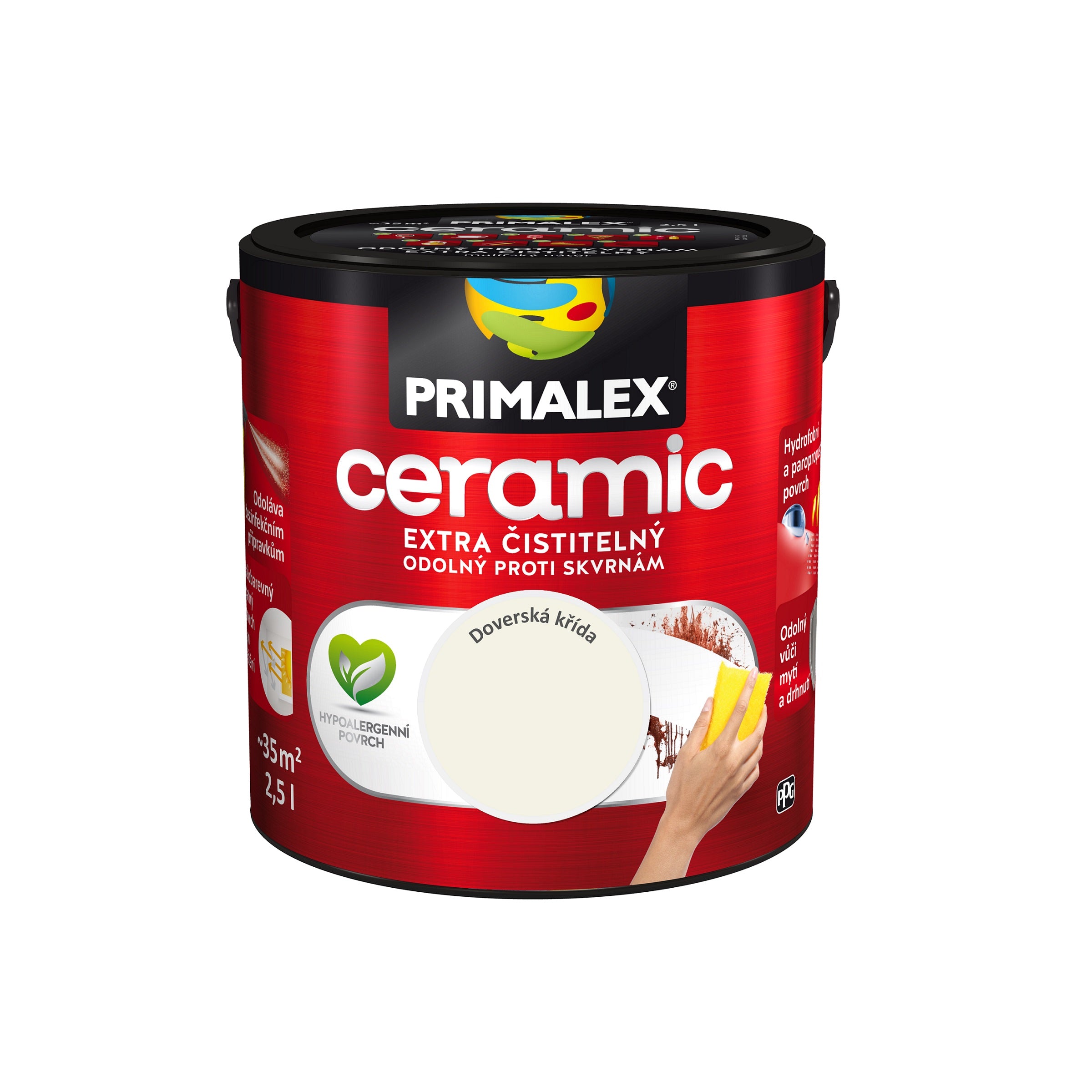 PRIMALEX ceramic omyvatelná interiérová barva na zeď doverská křída 2,5 l