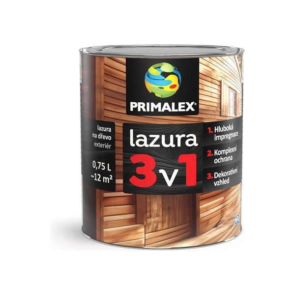 PRIMALEX lazura 3v1 tenkovrstvá lazura na dřevo 0,75 l