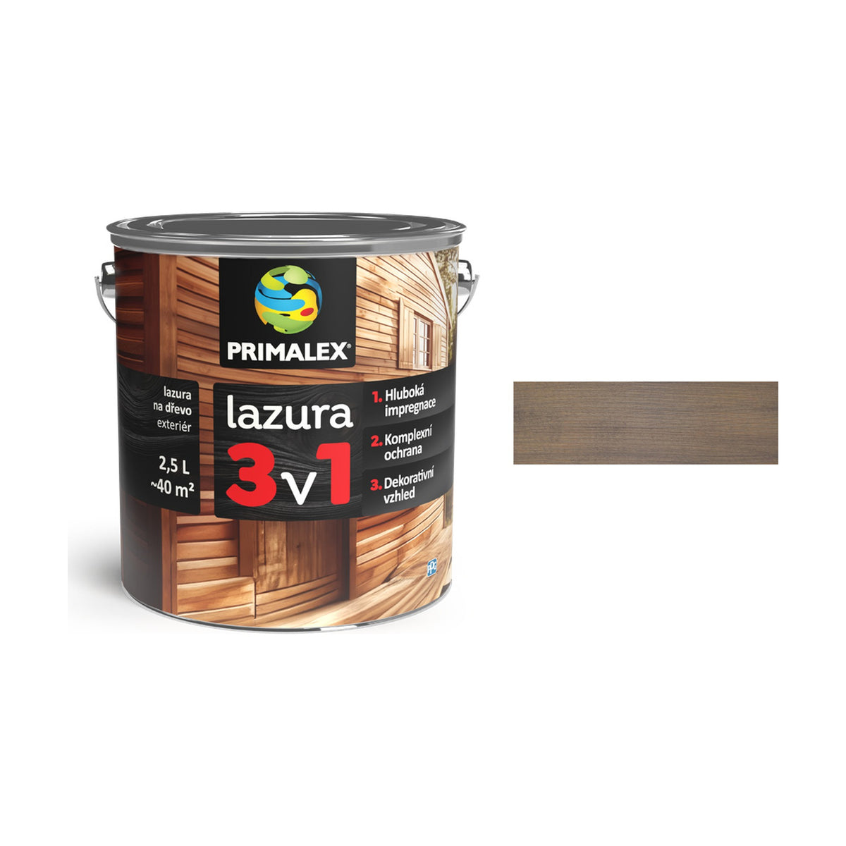 PRIMALEX lazura 3v1 dub šedý 2,5 l, tenkovrstvá lazura na dřevo