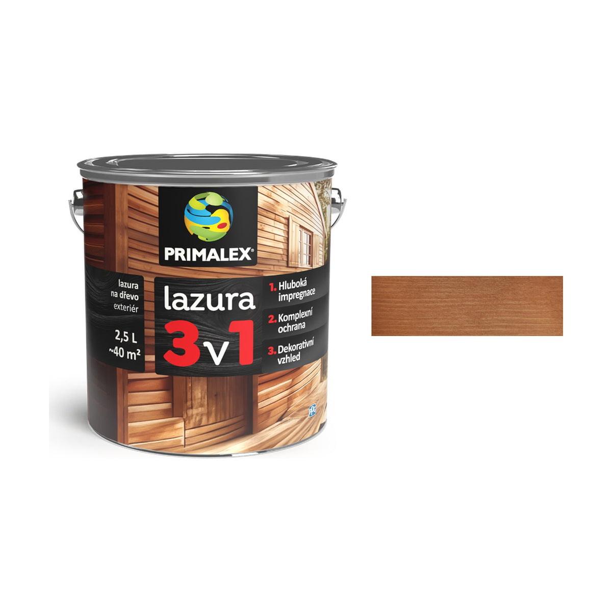 PRIMALEX lazura 3v1 ořech 2,5 l, tenkovrstvá lazura na dřevo