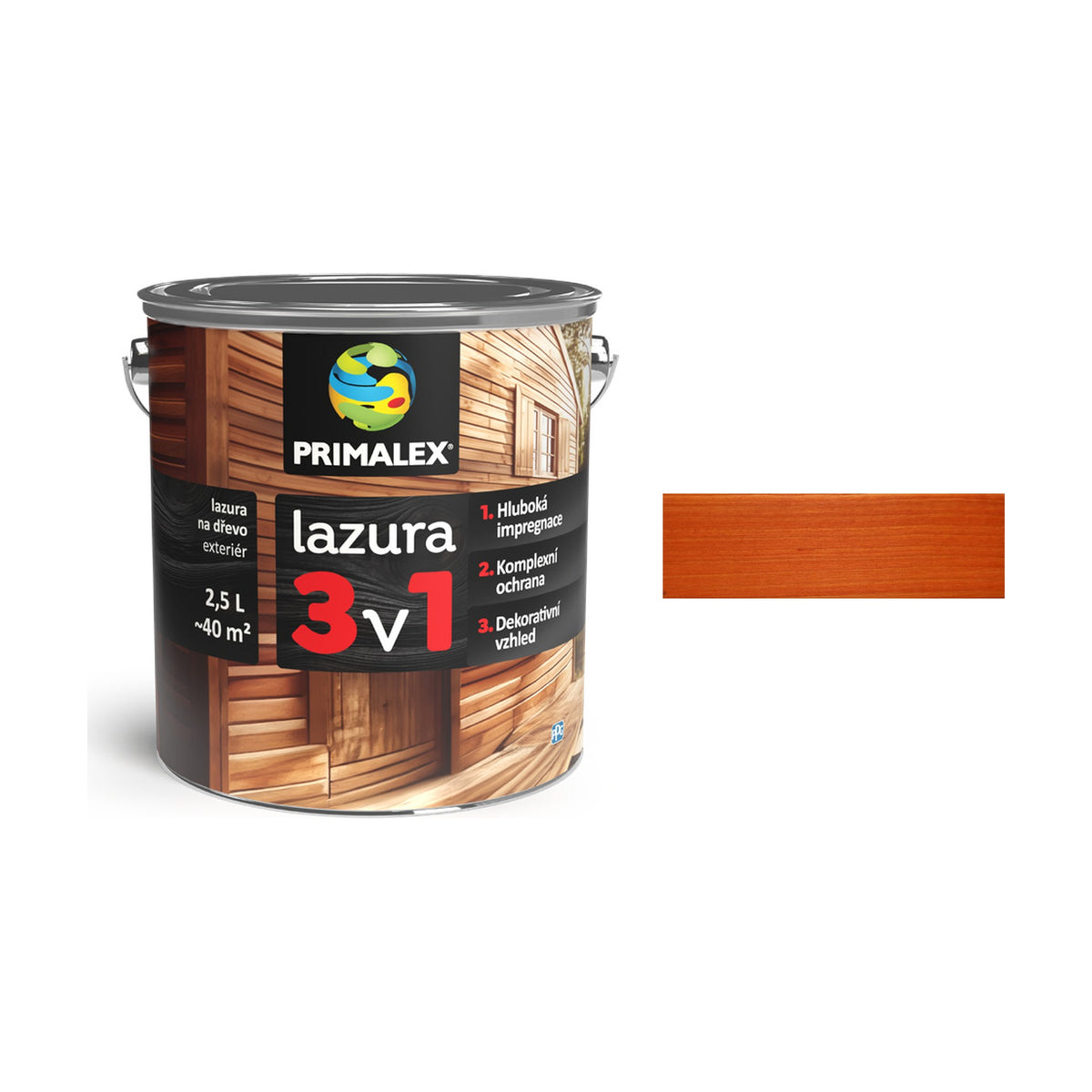 PRIMALEX lazura 3v1 třešeň 2,5 l, tenkovrstvá lazura na dřevo