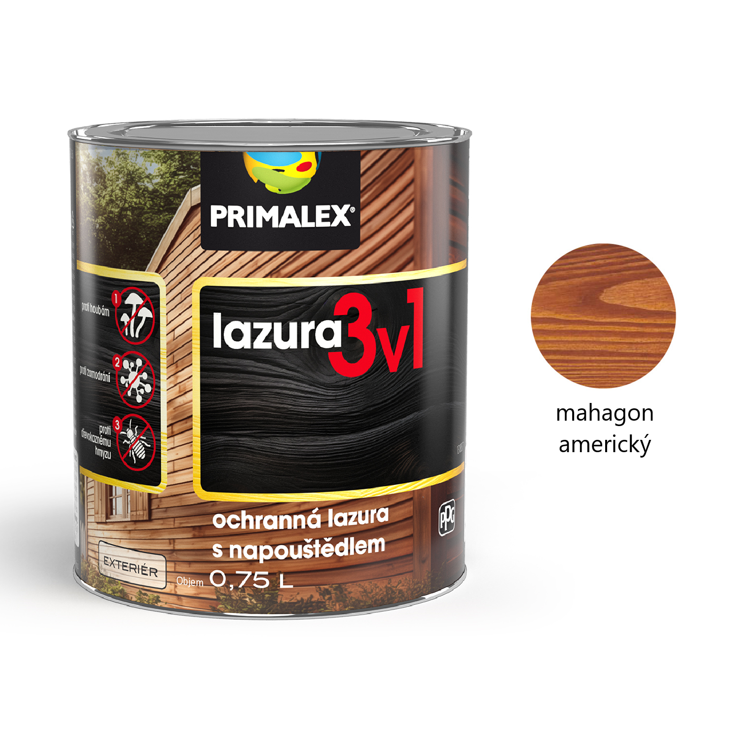 PRIMALEX LAZURA & napouštědlo 3v1 na dřevo barevná - mahagon americký