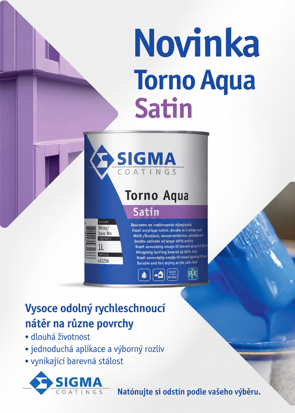 SIGMA Torno Aqua Satin odolný rychleschnoucí nátěr na kov, dřevo a beton_plakát