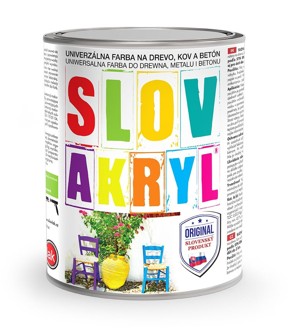 SLOVAKRYL vodou ředitelná univerzální barva na dřevo, kov a beton 0,75 kg