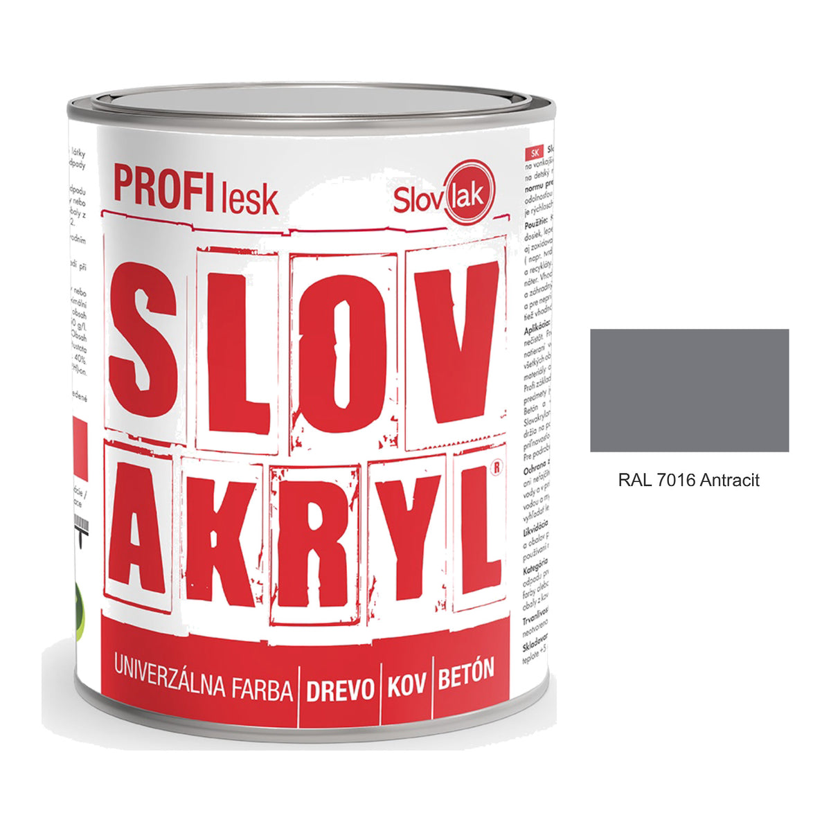SLOVAKRYL PROFI lesk vodou ředitelná univerzální barva na dřevo, kov a beton - RAL 7016 Antracit
