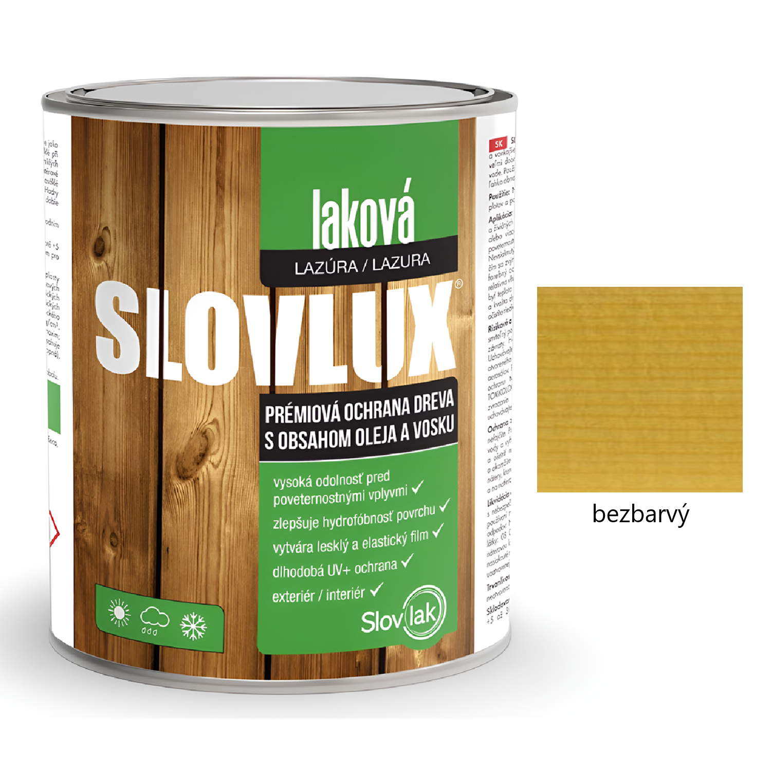 Slovlak SLOVLUX laková lazura na dřevo - bezbarvý