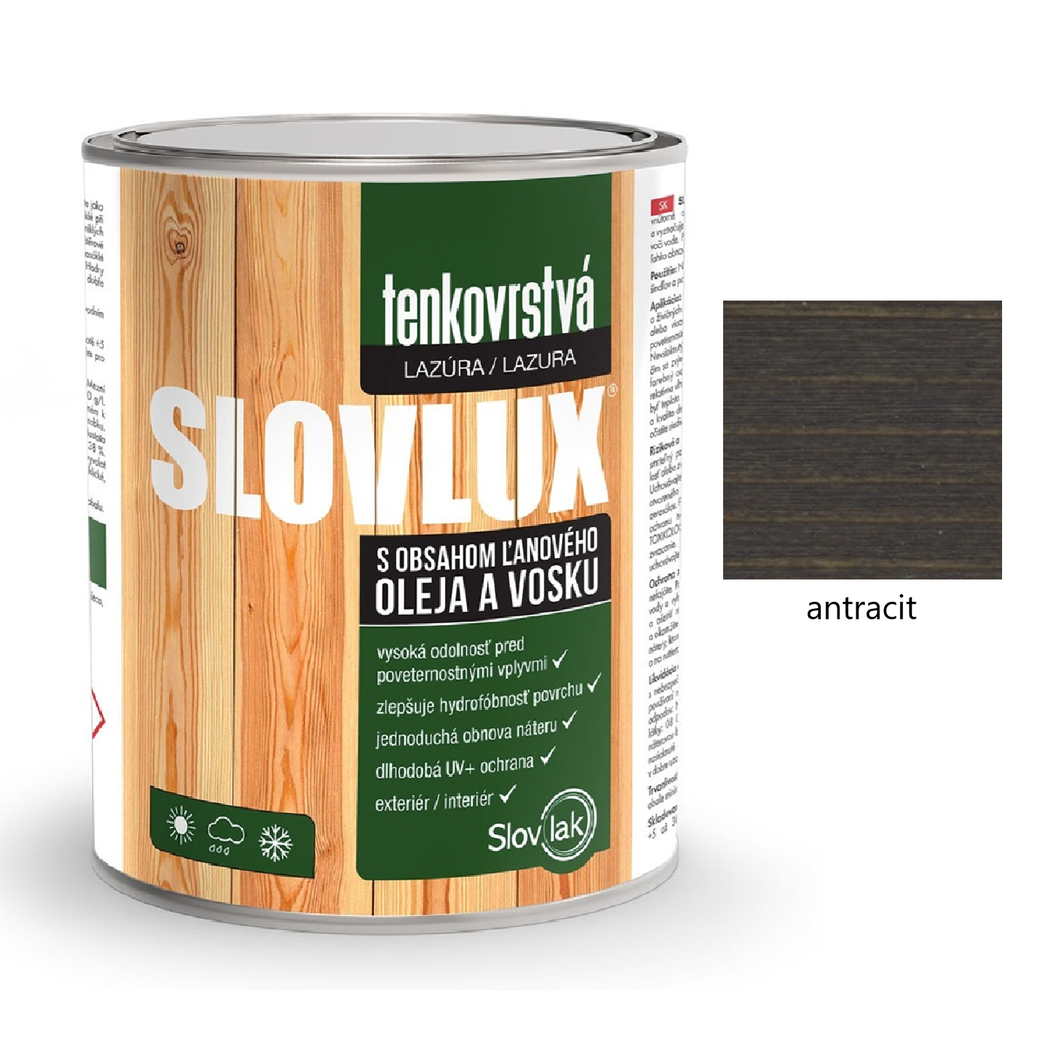 Slovlak SLOVLUX tenkovrstvá lazura na dřevo - antracit