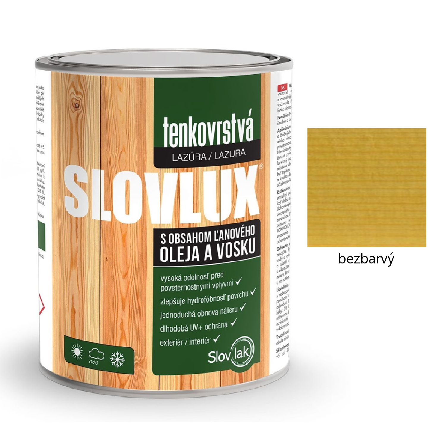 Slovlak SLOVLUX tenkovrstvá lazura na dřevo - bezbarvý