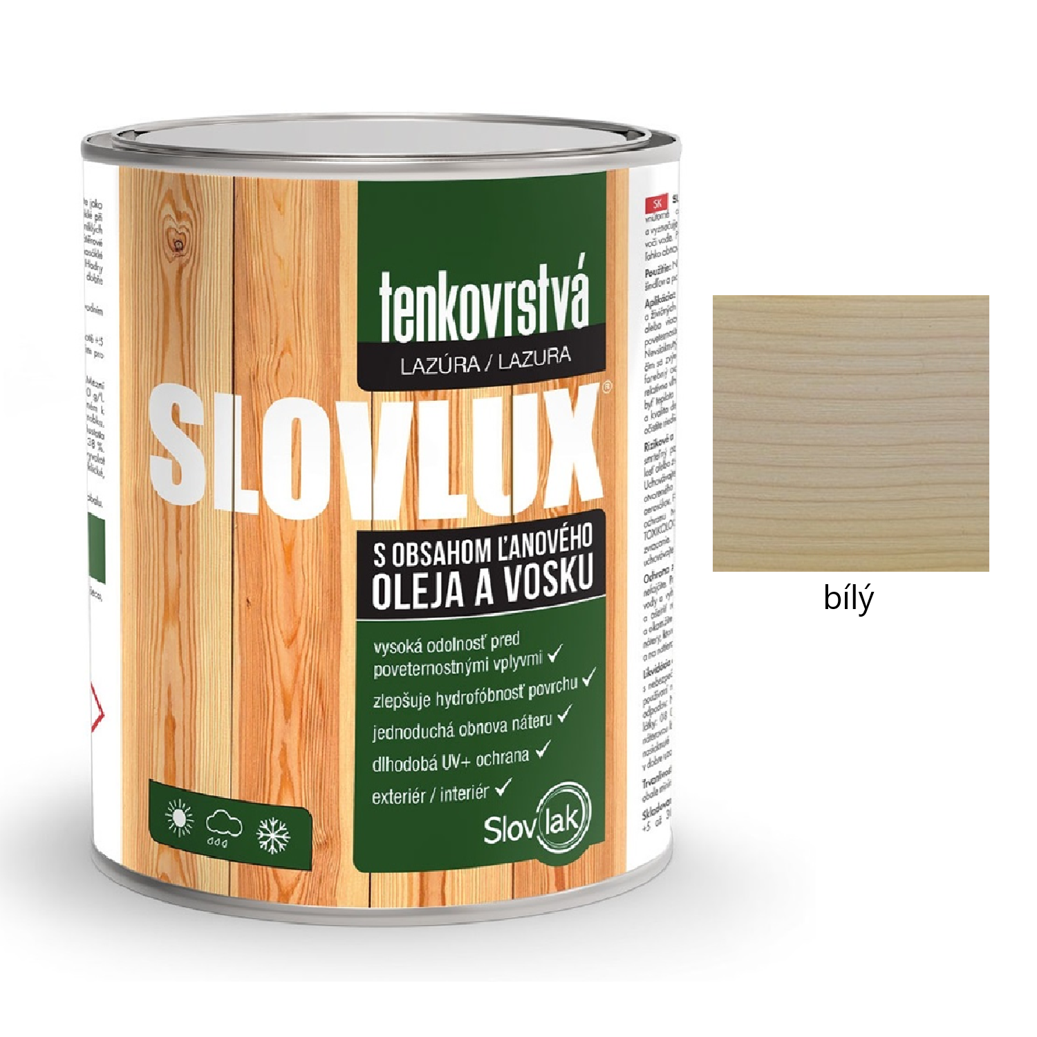 Slovlak SLOVLUX tenkovrstvá lazura na dřevo - bílý