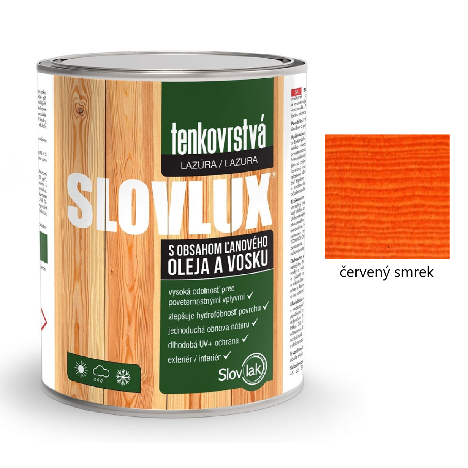 Slovlak SLOVLUX tenkovrstvá lazura na dřevo - červený smrek