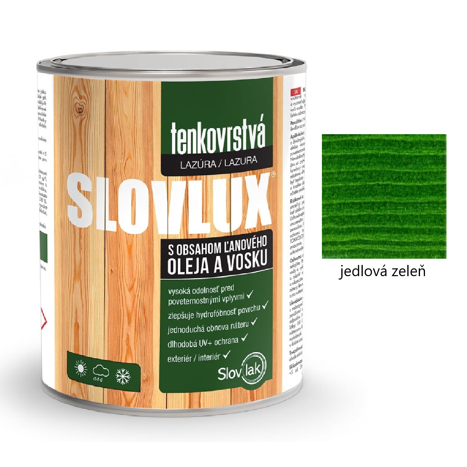 Slovlak SLOVLUX tenkovrstvá lazura na dřevo - jedlova zeleň