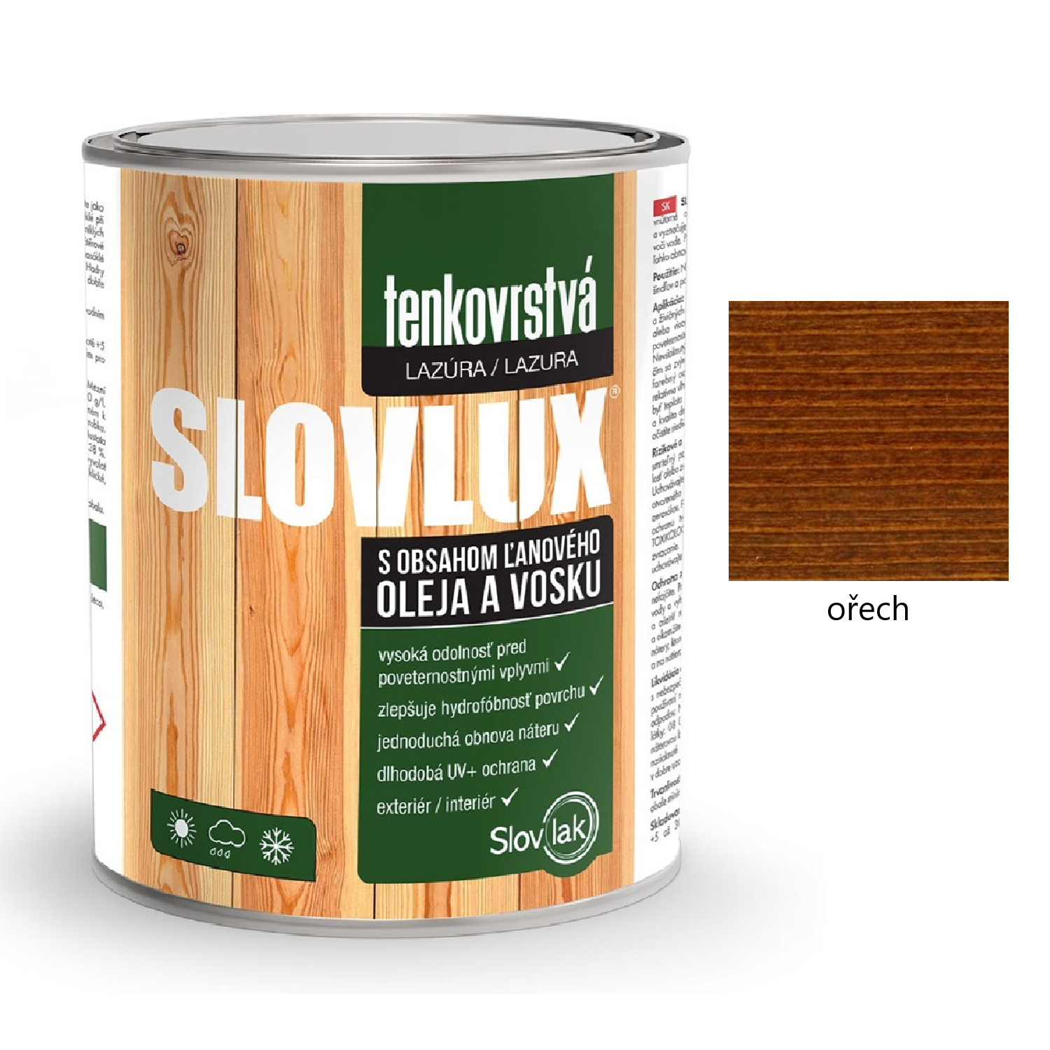 Slovlak SLOVLUX tenkovrstvá lazura na dřevo - ořech