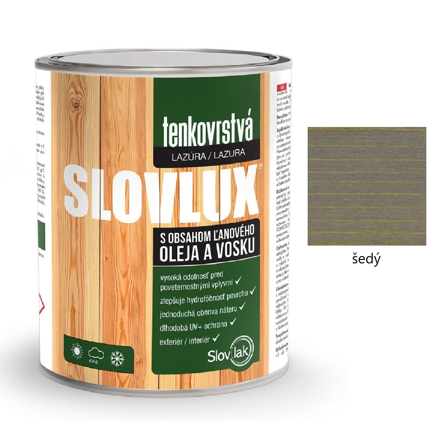 Slovlak SLOVLUX tenkovrstvá lazura na dřevo - šedý