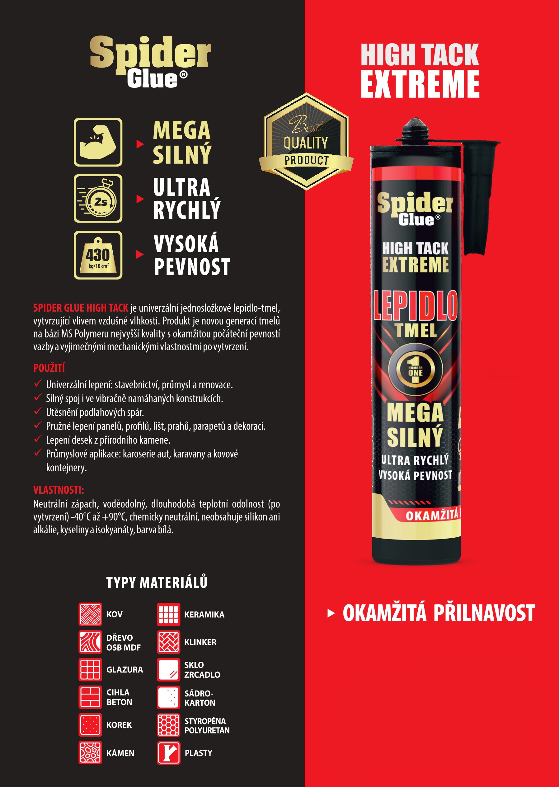Spider Glue HIGH TACK EXTREME montážní lepidlo - letáček