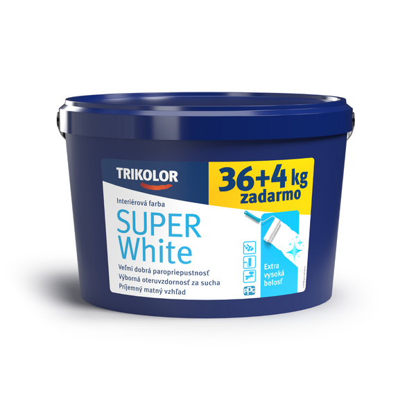 TRIKOLOR SUPER White bíla interiérová malířská barva na zeď 36 + 4 kg