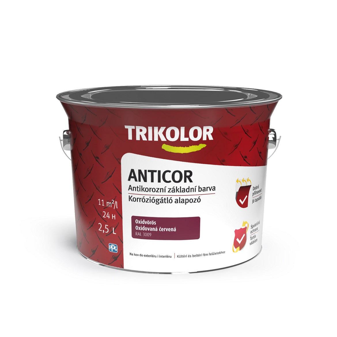 TRIKOLOR ANTICOR Antikorozní základní barva na kov červená 2,5 l