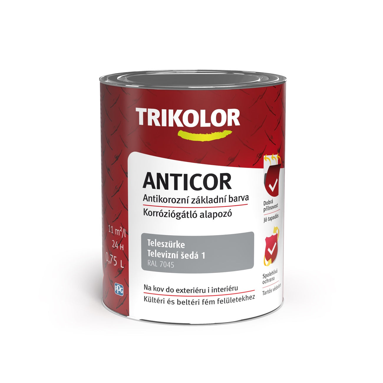 TRIKOLOR ANTICOR Antikorozní základní barva na kov šedá 0,75 l