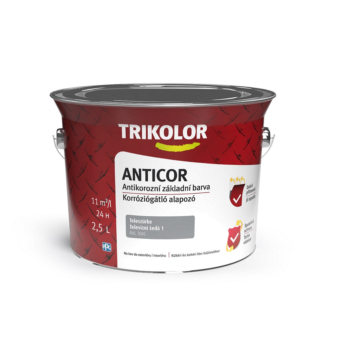 TRIKOLOR ANTICOR Antikorozní základní barva na kov šedá 2,5 l