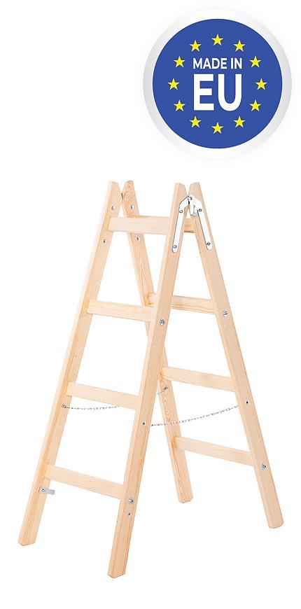 Žebřík Strend Pro, 4-stupňový, dvojitý, dřevěný, 1,32 m, Max. 150 kg