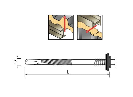 ETANCO GTR 12 SP Ø5,5 / 6,3 mm šroub pro upevnění sendvičových panelů s podložkou A19
