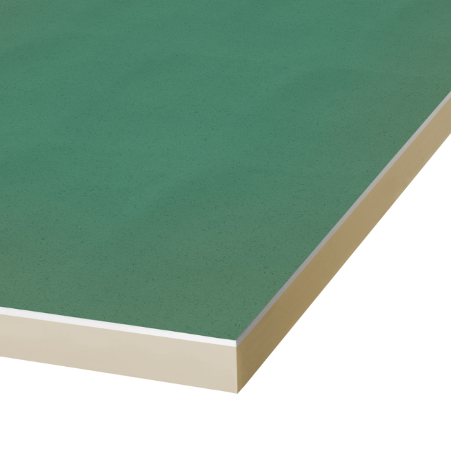 PIR desky s integrovaným sádrokartonem odolným proti vlhkosti H2 - Zelená 2600x1200 mm