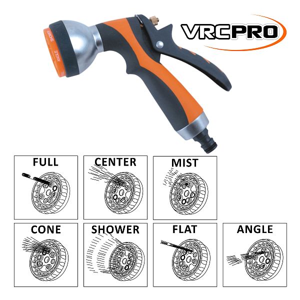 Postřikovací pistole 7 funkcí kov/plast 1/2″ s rukojetí VRCPRO