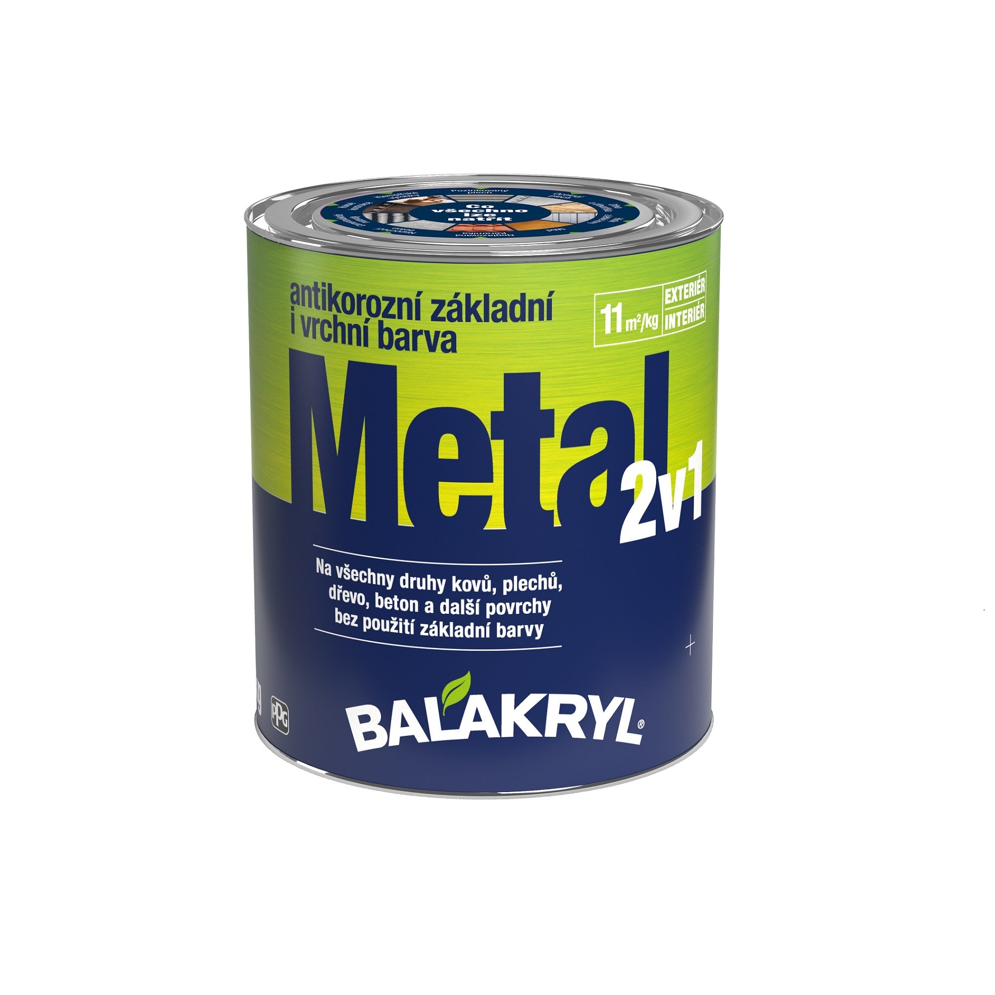 BALAKRYL METAL 2v1 akrylátová antikorozní základní a vrchní barva na kov vodou ředitelná 0,75 kg