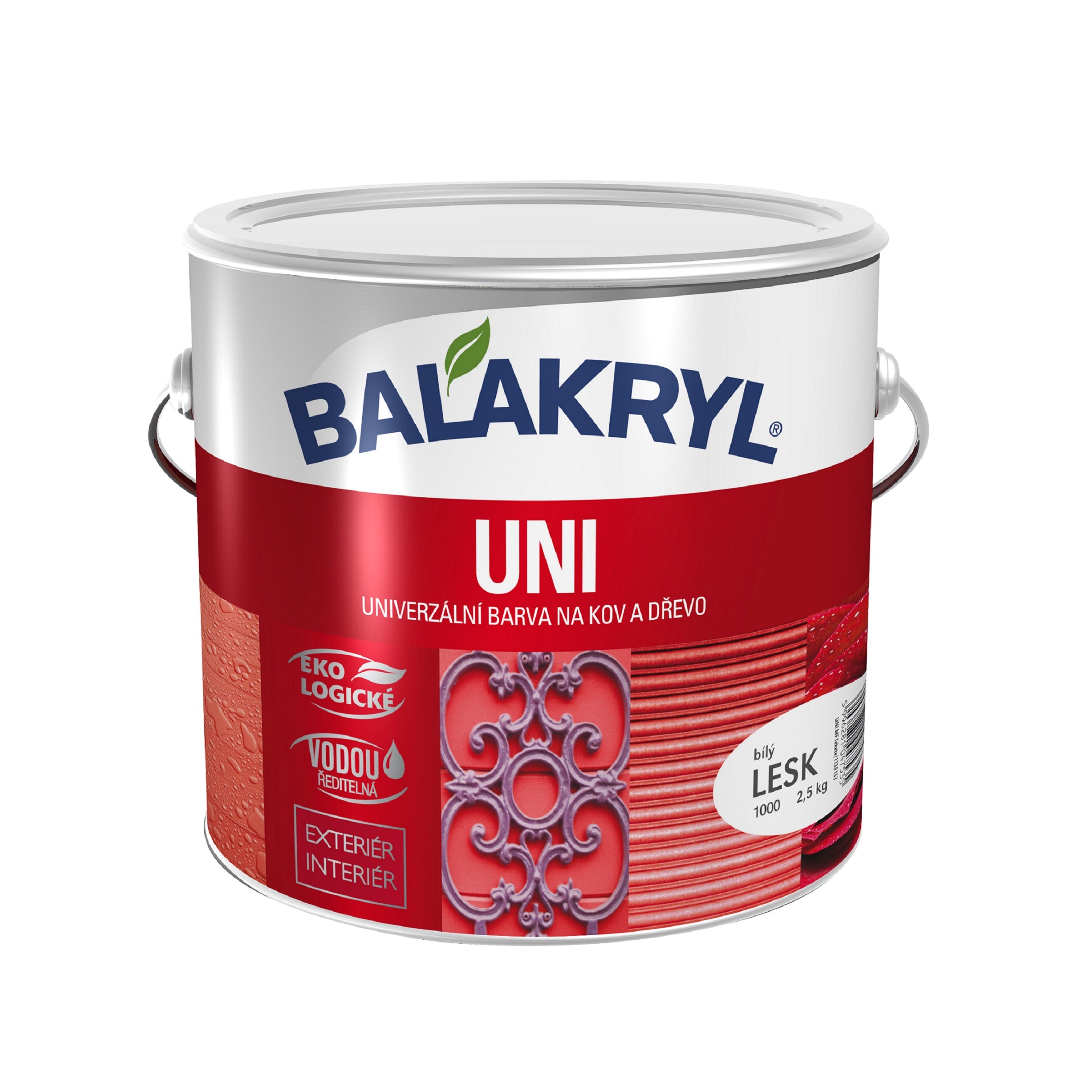 BALAKRYL UNI LESK vodou ředitelná rychleschnoucí univerzální barva na kov a dřevo bílá 2,5 kg