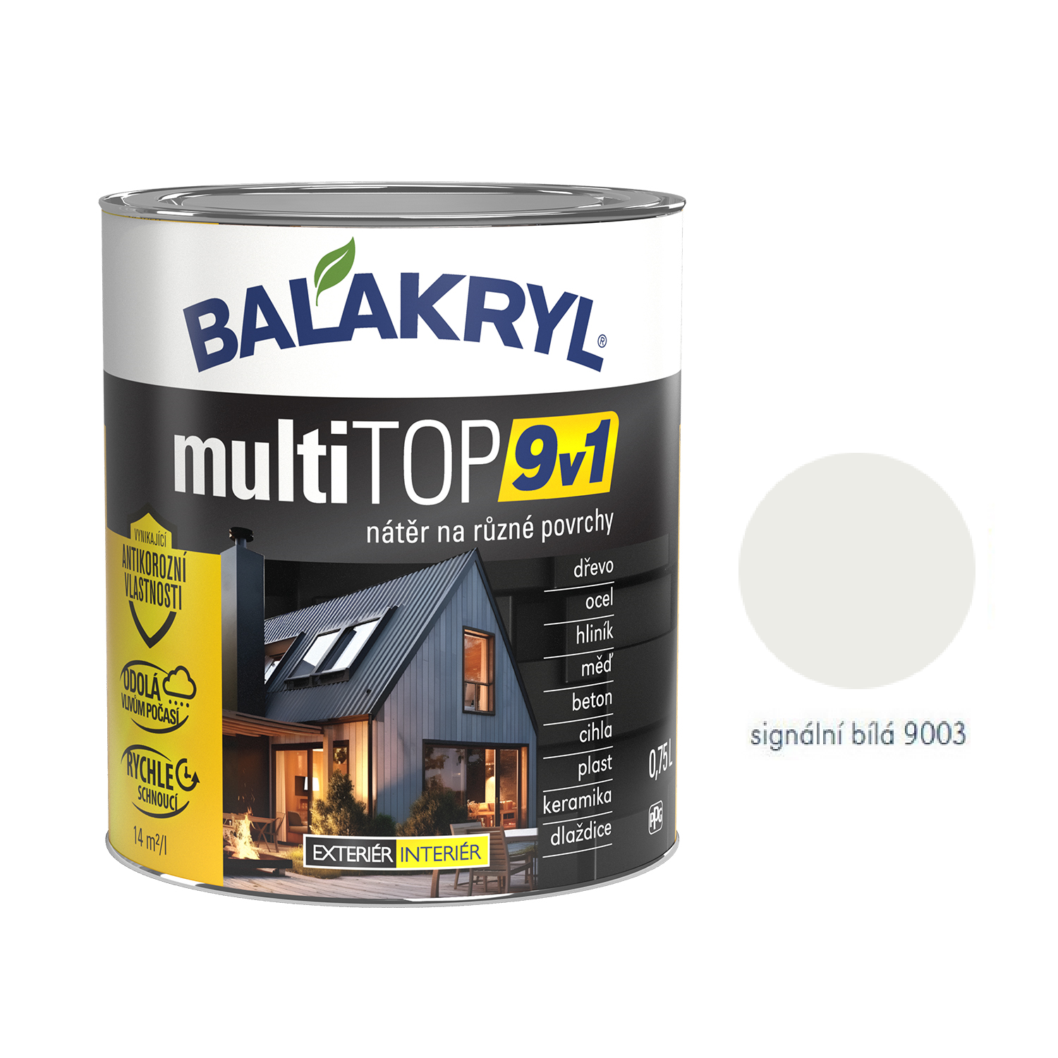 BALAKRYL multiTOP 9v1 multifunkční barva pro různé povrchy - signální bíla