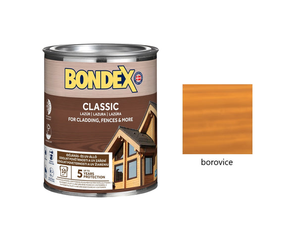 BONDEX CLASSIC tenkovrstvá syntetická lazura na dřevo exteriér borovice 0,75 l