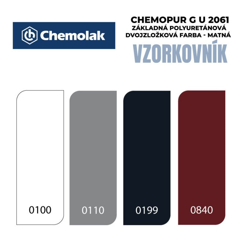 Chemolak CHEMOPUR G U 2061 základní polyuretanová dvousložková matná barva na kov - vzorník