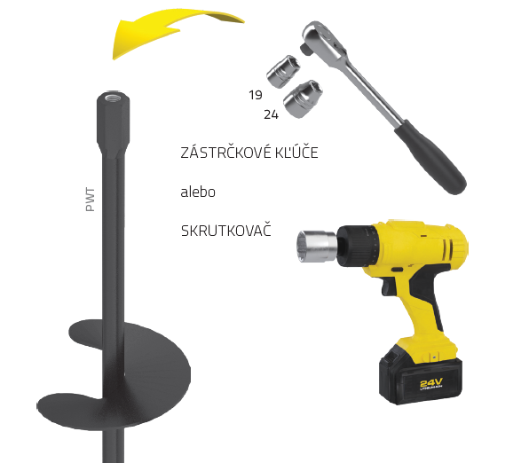 DOMAX PWT kotva k šroubování do země se závitovým lůžkem montáž