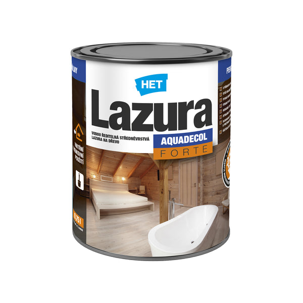 HET AQUADECOL Lazura FORTE středněvrstvá vodou ředitelná lazura na dřevo 0,75 l